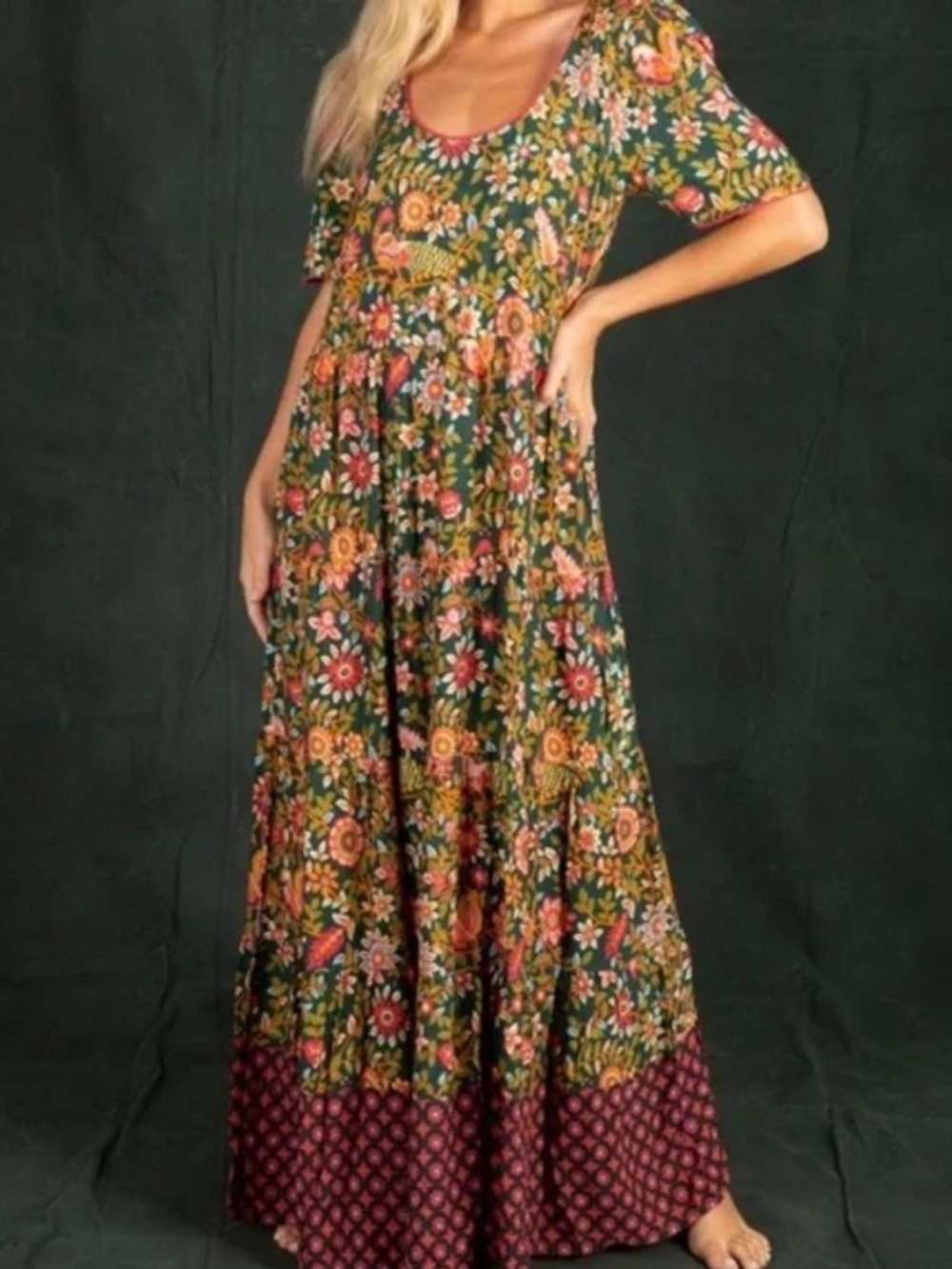 NATURAL LIFE Lucia Fairytale Green Forest Bird Maxi Dress Floral Bird Large